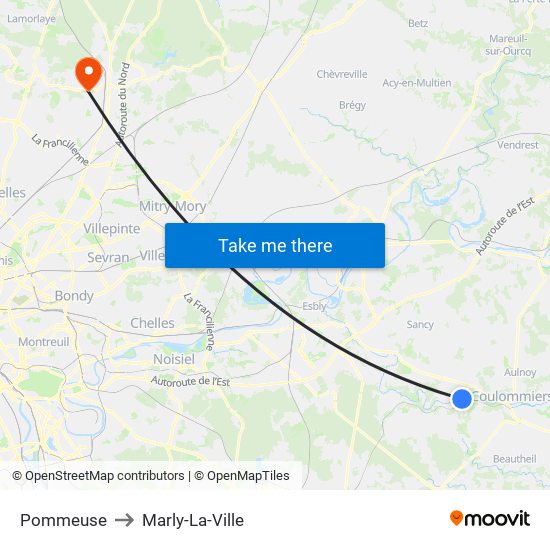 Pommeuse to Marly-La-Ville map