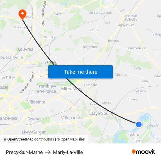 Precy-Sur-Marne to Marly-La-Ville map