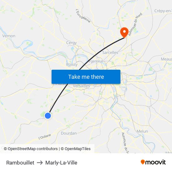 Rambouillet to Marly-La-Ville map