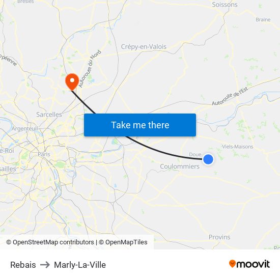 Rebais to Marly-La-Ville map