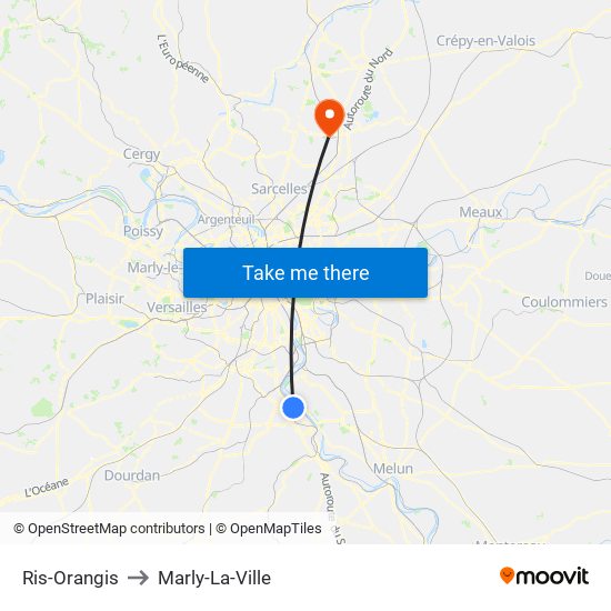 Ris-Orangis to Marly-La-Ville map
