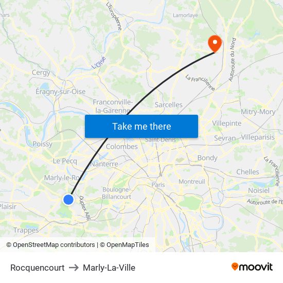 Rocquencourt to Marly-La-Ville map