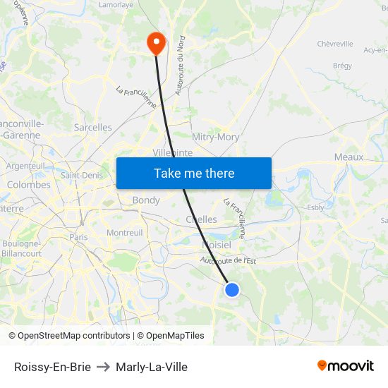 Roissy-En-Brie to Marly-La-Ville map