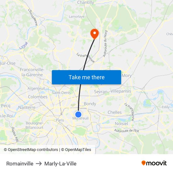 Romainville to Marly-La-Ville map
