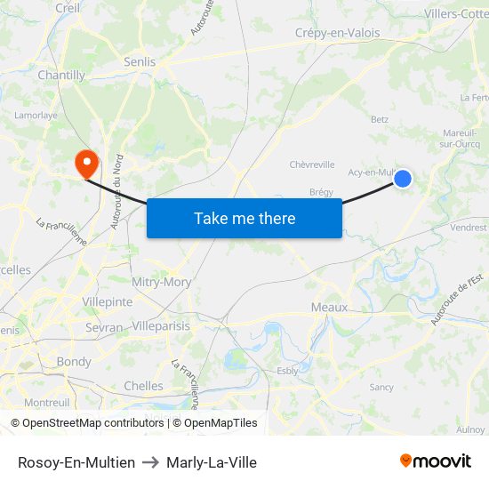 Rosoy-En-Multien to Marly-La-Ville map