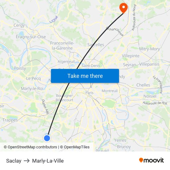 Saclay to Marly-La-Ville map
