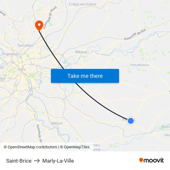 Saint-Brice to Marly-La-Ville map