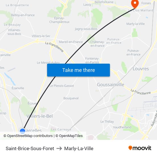 Saint-Brice-Sous-Foret to Marly-La-Ville map