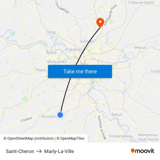 Saint-Cheron to Marly-La-Ville map