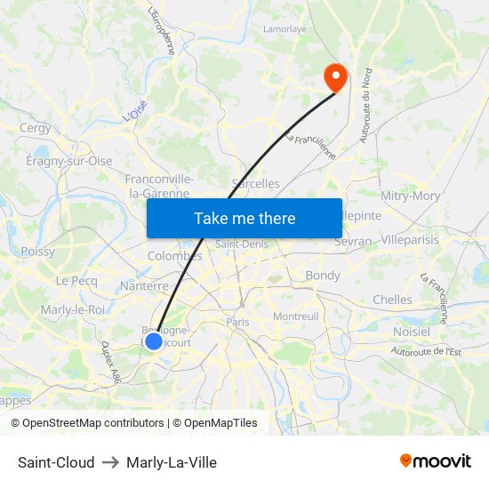 Saint-Cloud to Marly-La-Ville map