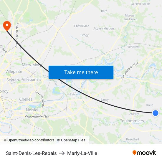 Saint-Denis-Les-Rebais to Marly-La-Ville map