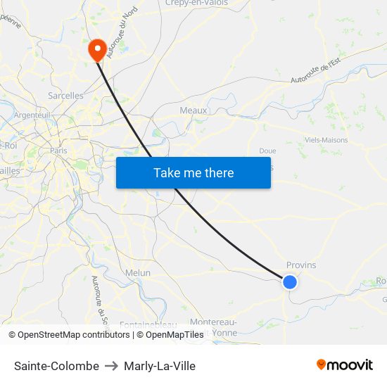 Sainte-Colombe to Marly-La-Ville map