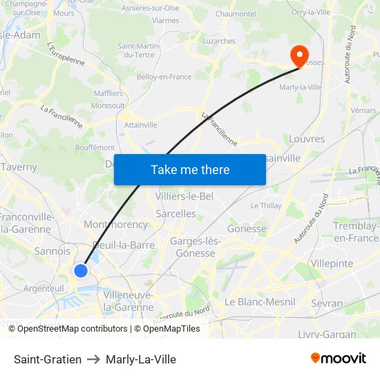 Saint-Gratien to Marly-La-Ville map