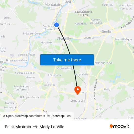 Saint-Maximin to Marly-La-Ville map