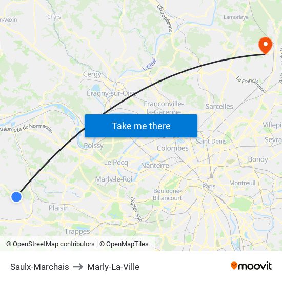Saulx-Marchais to Marly-La-Ville map