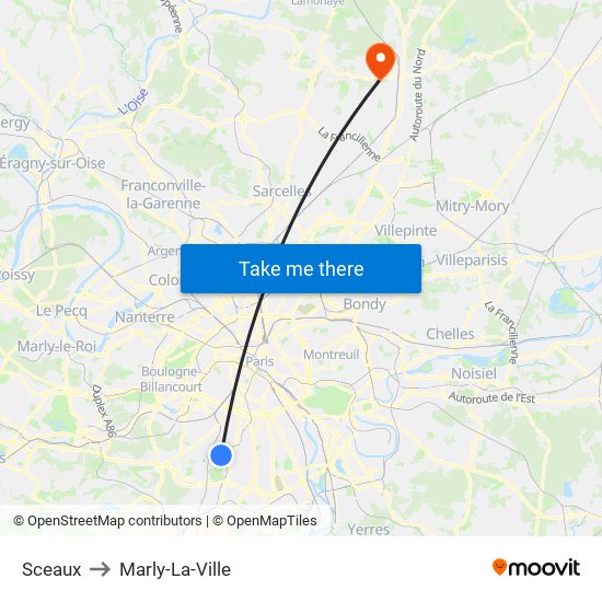 Sceaux to Marly-La-Ville map