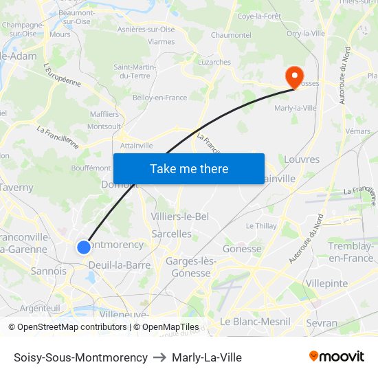 Soisy-Sous-Montmorency to Marly-La-Ville map