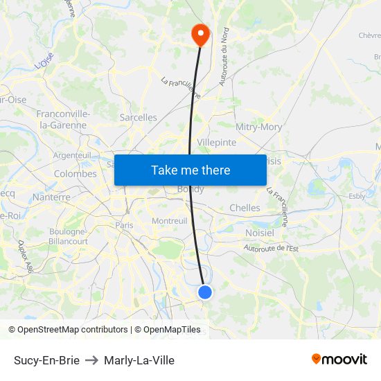 Sucy-En-Brie to Marly-La-Ville map