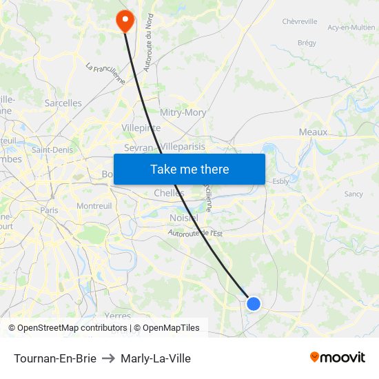Tournan-En-Brie to Marly-La-Ville map