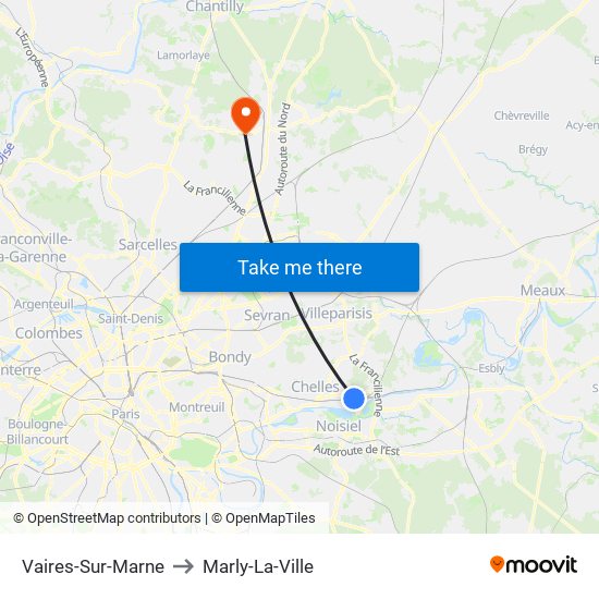 Vaires-Sur-Marne to Marly-La-Ville map