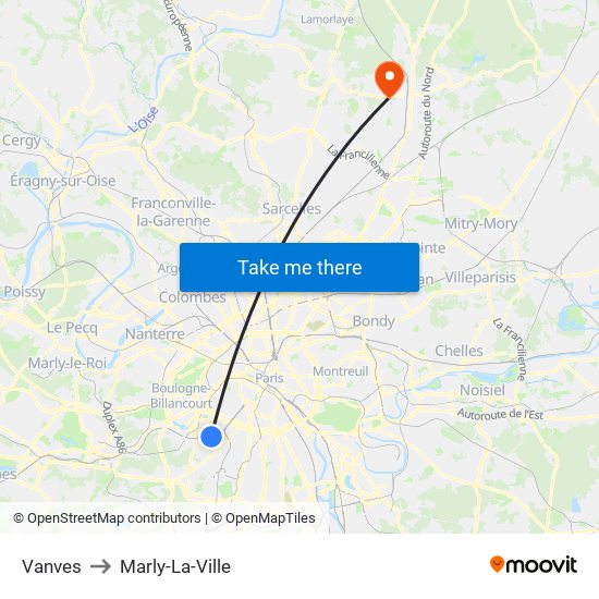 Vanves to Marly-La-Ville map