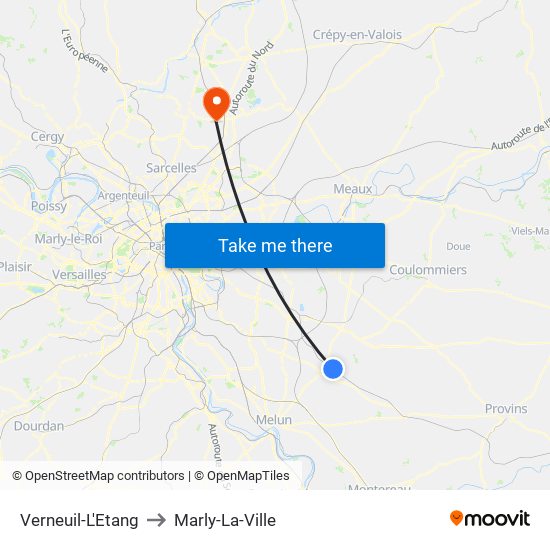 Verneuil-L'Etang to Marly-La-Ville map