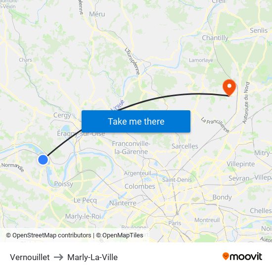 Vernouillet to Marly-La-Ville map