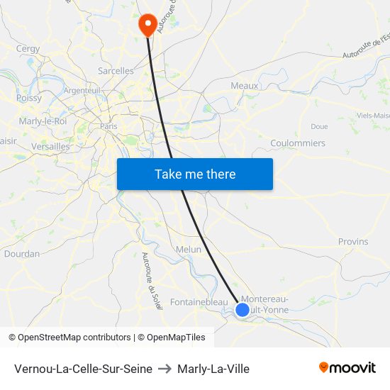 Vernou-La-Celle-Sur-Seine to Marly-La-Ville map