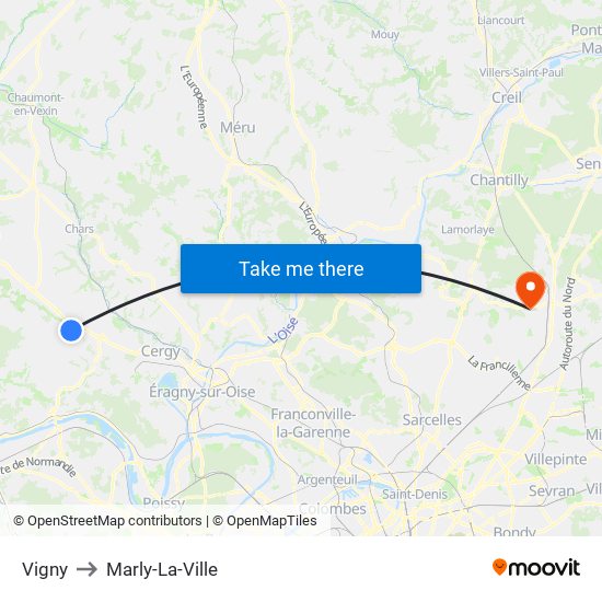 Vigny to Marly-La-Ville map