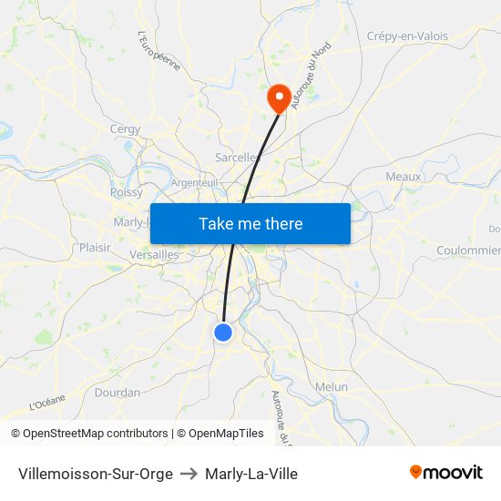 Villemoisson-Sur-Orge to Marly-La-Ville map