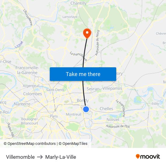 Villemomble to Marly-La-Ville map