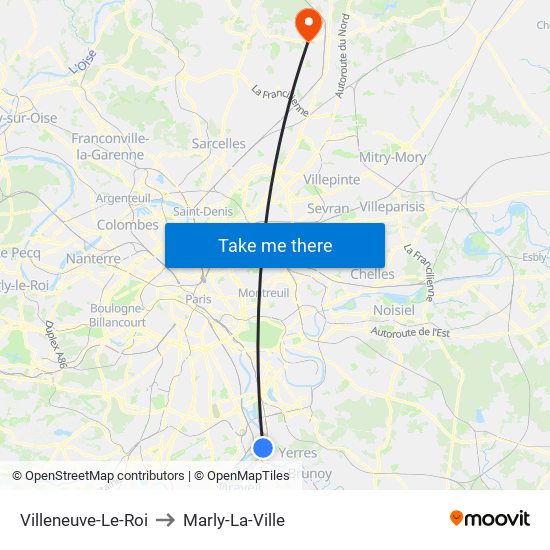 Villeneuve-Le-Roi to Marly-La-Ville map