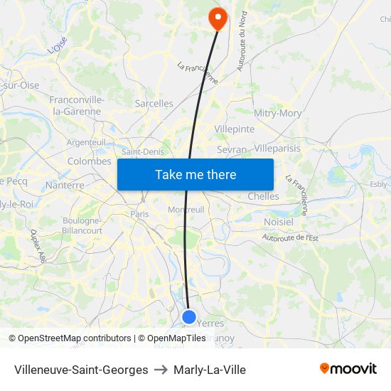 Villeneuve-Saint-Georges to Marly-La-Ville map