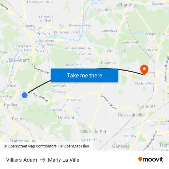 Villiers-Adam to Marly-La-Ville map