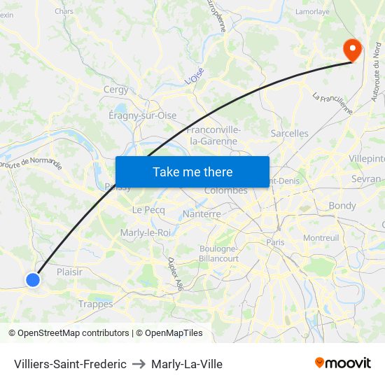 Villiers-Saint-Frederic to Marly-La-Ville map