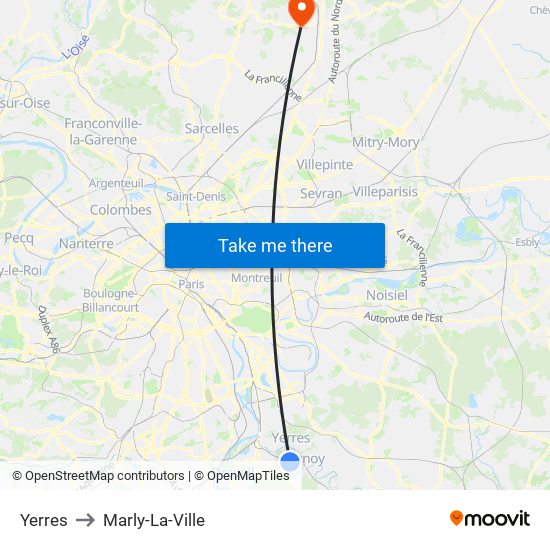 Yerres to Marly-La-Ville map