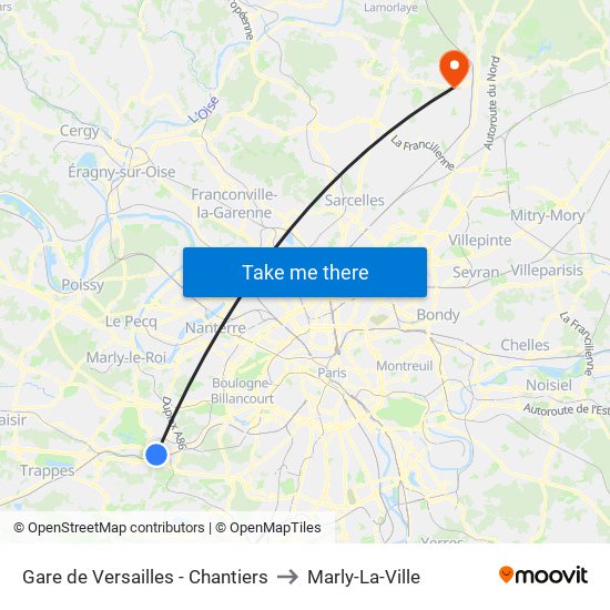 Gare de Versailles - Chantiers to Marly-La-Ville map