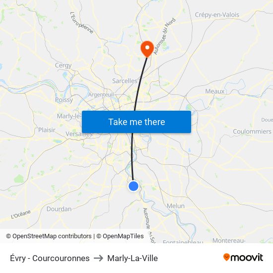 Évry - Courcouronnes to Marly-La-Ville map