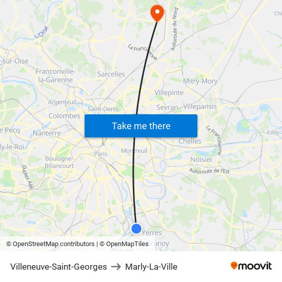 Villeneuve-Saint-Georges to Marly-La-Ville map
