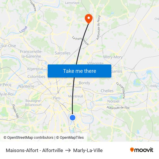 Maisons-Alfort - Alfortville to Marly-La-Ville map