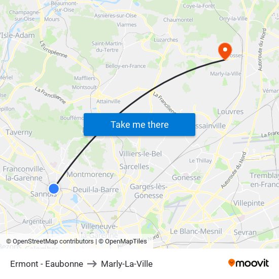 Ermont - Eaubonne to Marly-La-Ville map