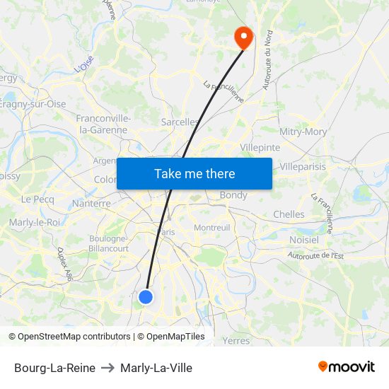 Bourg-La-Reine to Marly-La-Ville map