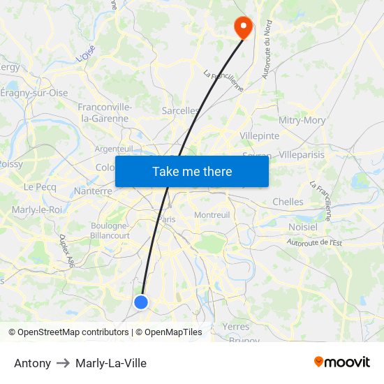 Antony to Marly-La-Ville map