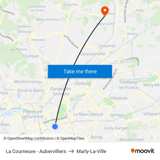 La Courneuve - Aubervilliers to Marly-La-Ville map