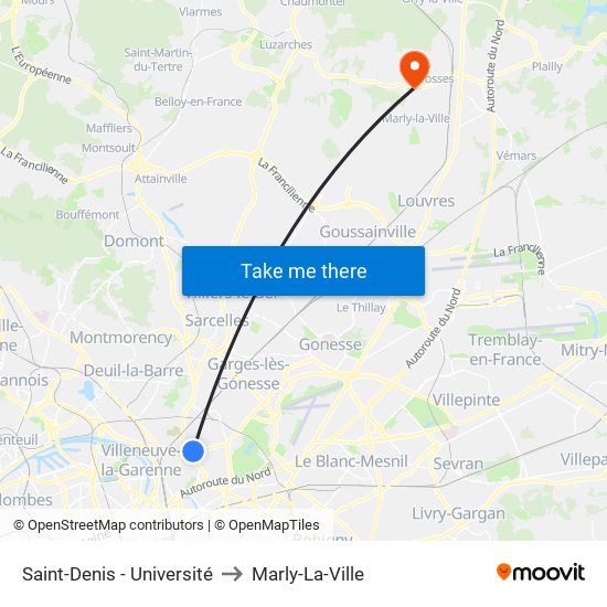Saint-Denis - Université to Marly-La-Ville map