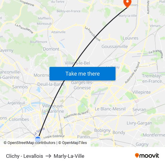 Clichy - Levallois to Marly-La-Ville map