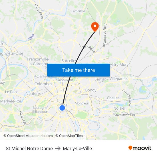 St Michel Notre Dame to Marly-La-Ville map