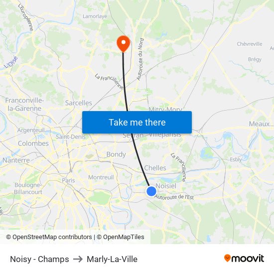 Noisy - Champs to Marly-La-Ville map