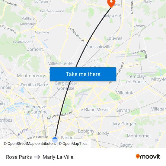 Rosa Parks to Marly-La-Ville map