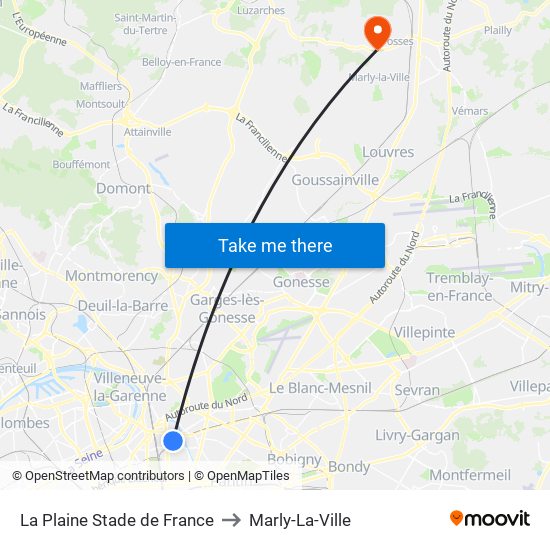 La Plaine Stade de France to Marly-La-Ville map